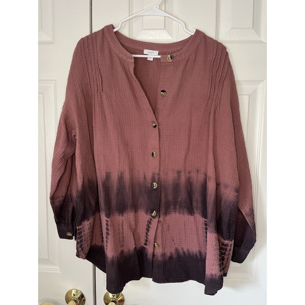 J. Jill Red Cotton Tie Dye Relaxed Fit Top Women XL